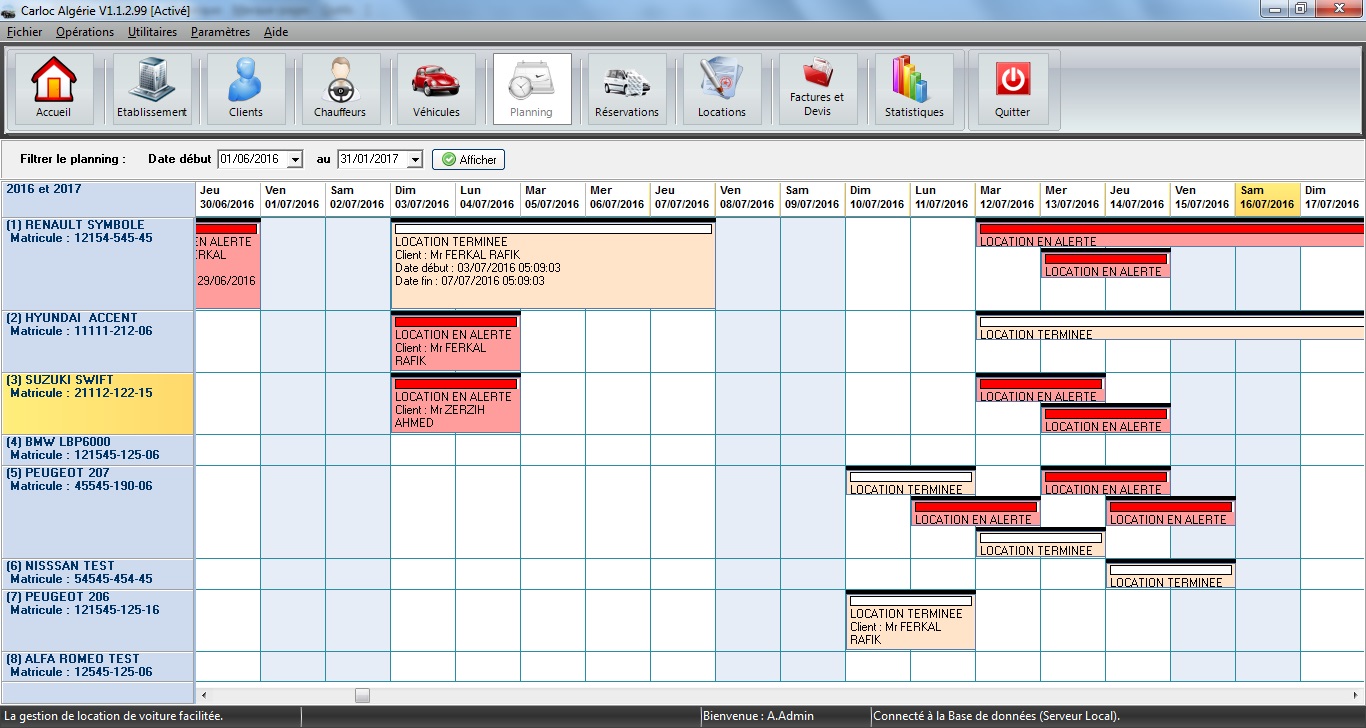 Planning des locations